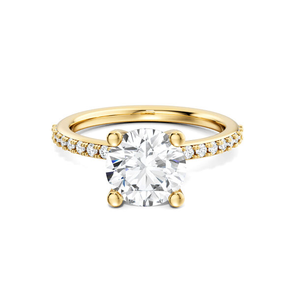 Yellow Gold Round Solitaire Diamond Engagement Ring with Diamond Band
